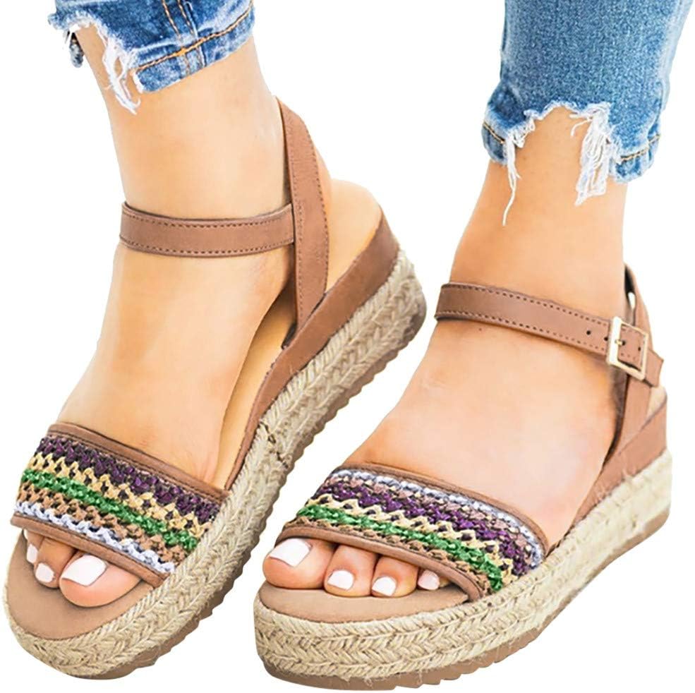 Women's Leopard Print Flats Open Toe Ankle Strap Buckle Sandals Thick-Soled Slippers