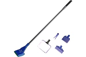 JZMYXA Aquarium Cleaning Tools Kit 5 in 1 Function for Long Deep Fish Tank, Including Algae Scrape, Cleaning Sponge, 3.9" Small Fishnet, Gravel Rake, Plant Fork