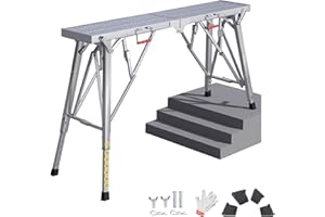 HIYOUGO Scaffolding Platform Adjustable Height, Folding Work Platform, Aluminum Portable Scaffolding Ladder, Non-Slip Portable Work Bench 660lbs Capacity for Drywall, Cleaning RV, 140 × 25cm