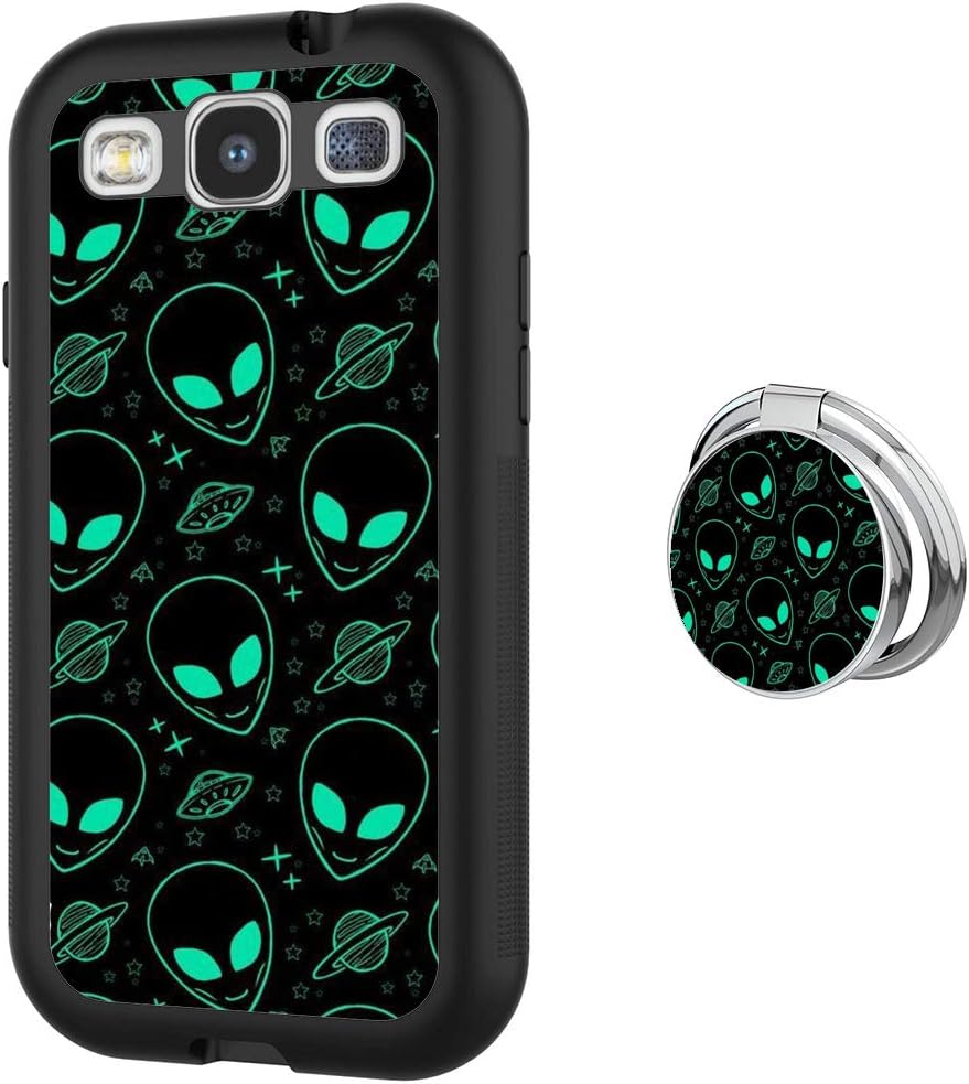 Samsung Galaxy S3 Case with Holder Ring Alien Soft Black TPU Rubber and PC Anti-Slip Grip Cover Case, Shockproof Defend Protective Phone Case for Samsung Galaxy S3