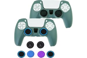 CTHTBZ 2PCS Anti-Slip Soft Rubber Silicone Cover Skin Case for PS5 Controller, with 6pcs Sleeve Thumb Grip Caps (Grey-Gray)