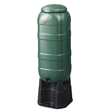 Strata Regentonnen-Set, 4-teiliger Standfuß und Regensammler, 100 L, Grün, 36 x 32 x 96 cm