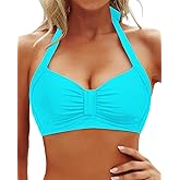 Yonique Women Halter Bikini Top Only Retro Swimsuit Top Push Up Bathing Suit Top No Bottom