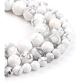 Filluck Natural Stone Beads 6mm White Howlite Turquoises Polished Round Smooth Gemstone Beads for Jewelry Making 15 Inch(White Howlite Turquoises,6mm)