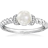 Ross-Simons 5.5-6mm Cultured Pearl Ring With Diamonds in Sterling Silver