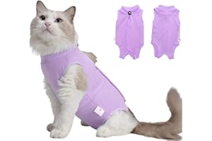 Acoutpet Cat Surgery Recovery Suit Female Kitten Cat Onesie for Cats After Surgery Spay Surgical Abdominal Wound Skin Diseases Cone Collar Soft Alternative Wear (Purple, L)