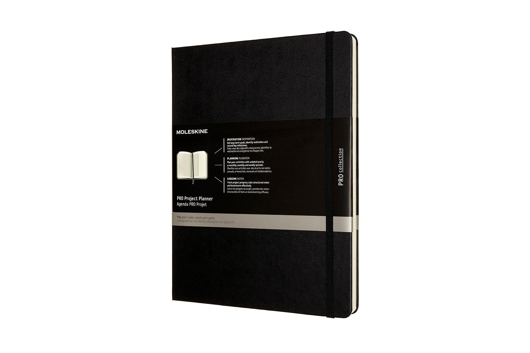 Moleskine - Pro Project Planner, Professional Planner and Notebook for Objectives, Productivity Diary for Projects and Project Management, Hard Cover, Size X-Large 19 x 25 cm, Colour Black, 288 Pages