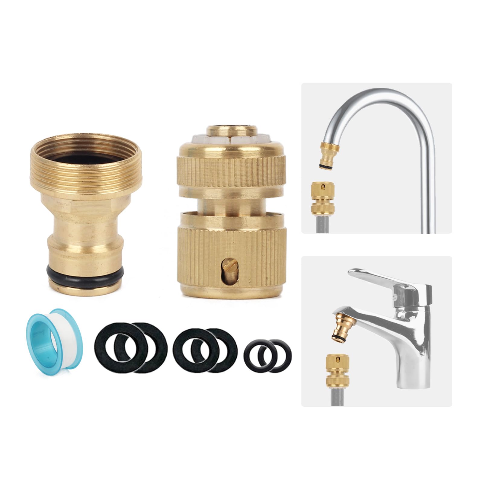 Brass Universal Kitchen Mixer Tap Hose Connector, Outside Garden Hose Pipe Adapter for Kitchen Tap Bathroom Sink, 22mm Female 24mm Male Threaded Mixer Tap Connector Fittings