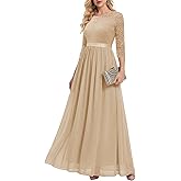 BeryLove Women Long Sleeve Formal Party Dress Lace Wedding Guest Maxi Dresses Elegant Cocktail Evening Gowns