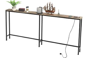Lynxor 70.9 Inch Console Table with Power Outlet, 5.9" Narrow Sofa Table with Charging Station, Long Behind Couch Table Entryway Table for Hallway, Living Room