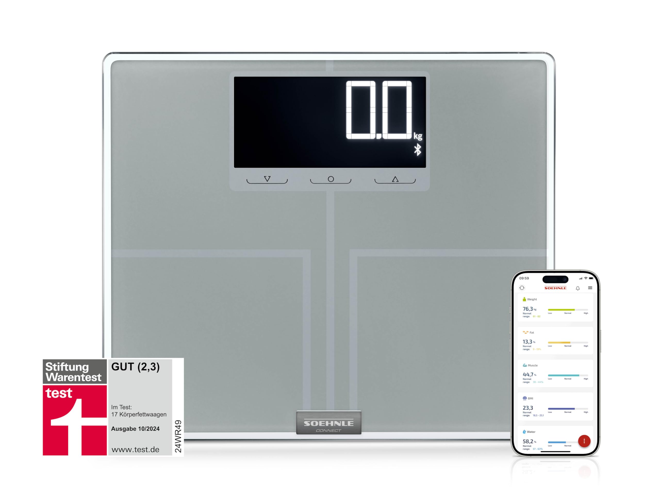 Soehnle Connect Body Analysis Scale Shape Sense 200 With Bluetooth - Premium BIA Bathroom Scale, XXL Size and Display, Connects to App