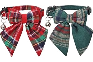 LAMPHYFACE Christmas Cat Collar Breakaway with Cute Removable Bow Tie and Bell for Kitty Adjustable Safety Plaid