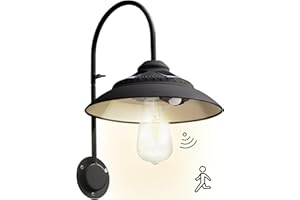 Goodeco Solar Barn Light with Motion Sensor - Metal Design Outdoor Lights - 4 High Efficiency Solar Panels with Clear Glass LED Edison Bulb, Perfect Chicken Coop Light & More (Black)