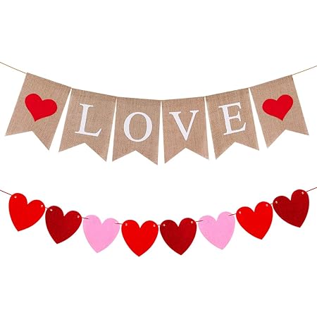 Yoodelife Love Heart Burlap Garland Bunting Banner For Valentine S Day Party Happy Christmas Day Eve Home Decoration Wedding Anniversary Party Decor Photo Props 2 Banners Amazon In Health Personal Care