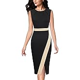 VFSHOW Womens Pleated Crew Neck Front Split Work Business Office Party Bodycon Pencil Sheath Dress
