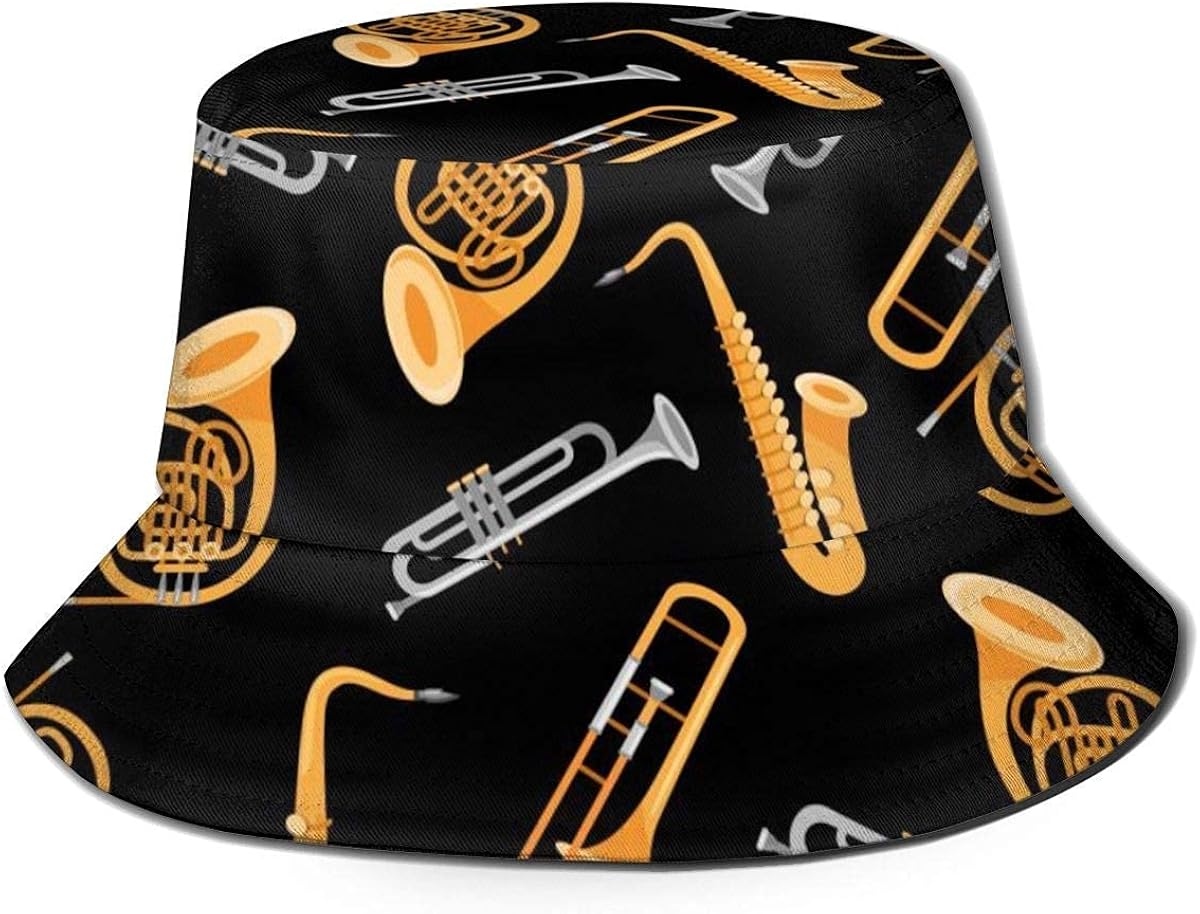Trombone Trumpet Saxophone Unisex Bucket Hat Flat Top Fisherman Hat