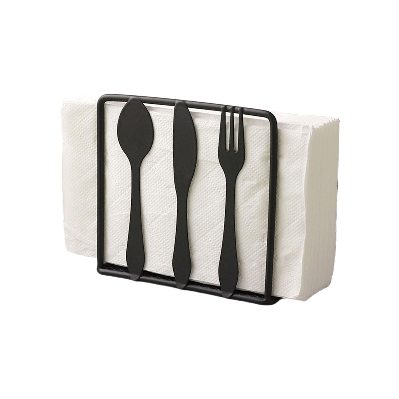 Photo 1 of AIM & GGKK Black Napkin Holder for Table - Metal Cutlery Design with Mesh Base, Compact Paper Napkin Holder for Restaurant & Home Dining (4.52" L)