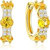 AGRULE Chunky Gemstone Hoop Earrings 14K Yellow Gold Sterling Silver 14mm Small Huggies Aquamarine/Amethyst/Pink Sapphire/London Blue Topaz/Garnet Hoop Earrings for Women