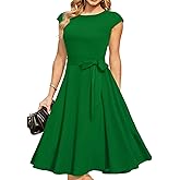 DRESSTELLS Women's Cocktail Dresses for Wedding Guest, Formal Vintage Party Hepburn Dress, Midi Homecoming Prom Dress, Plus Size Modest Funeral Dress Green 2XL