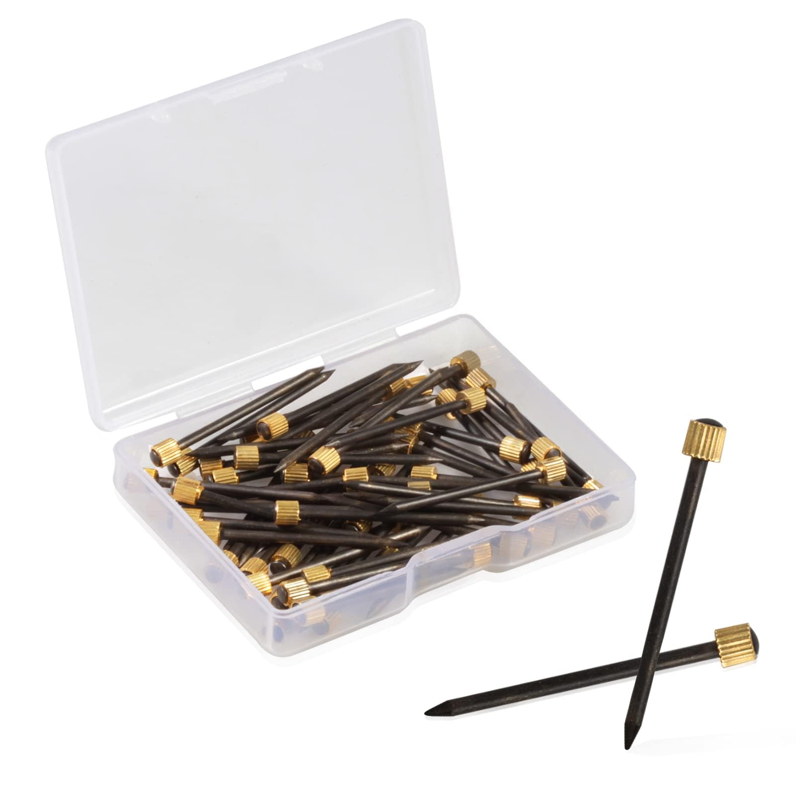 SPEEDWOX 60 Pcs Picture Hangers Black Steel Nails and Brass Head Frame, Picture Hanging Nails for Hanging Picture Painting with Plastic Storage Box Holds Up to 5-30 lbs(Large)