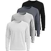 Real Essentials 4 Pack: Men's Cotton Long Sleeve Crew Neck T-Shirt - Soft Work Casual Jersey Tees