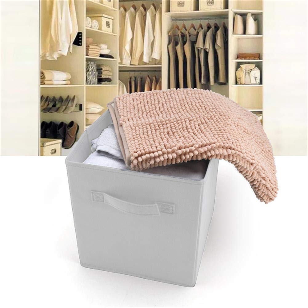 Foldable Storage Cube Basket Bin-6Pcs- Containers Home Shelf Organizer Cloth Collapsible Box Kids Toys Drawer (White)