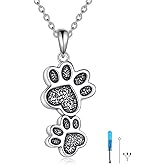 TIGER RIDER Memorial Urn Necklace for Dog Cat Pets Ashes, 925 Sterling Silver Dog Paw Pendant Cremation, Jewelry Memorial Ash Keepsake for Women