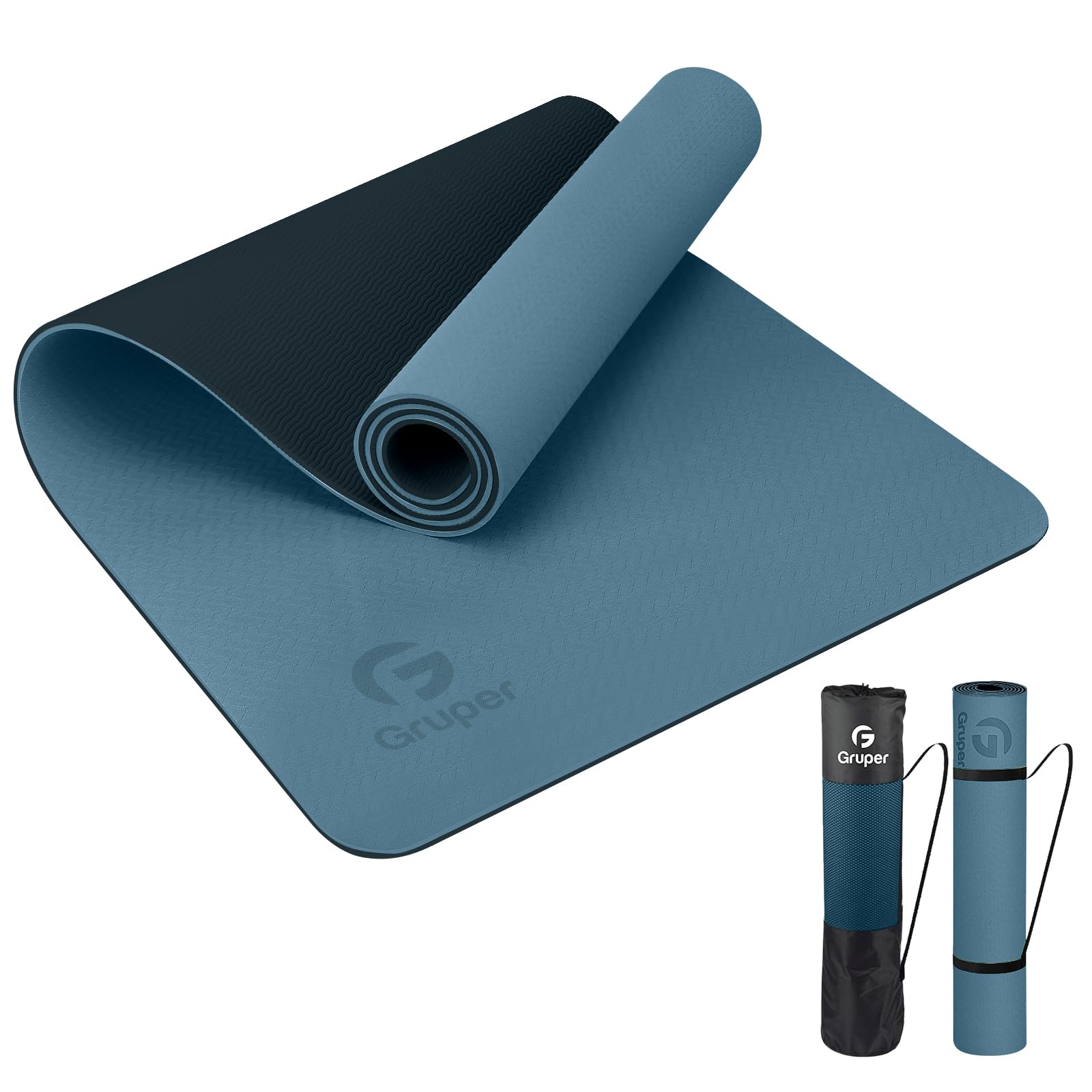 Photo 1 of Yoga Mat Non Slip, Eco Friendly Fitness Exercise Mat with Carrying Strap,Pro Yoga Mats for Women,Workout Mats for Home, Pilates and Floor Exercises (Grey Blue/Black, Thickness-6mm)
