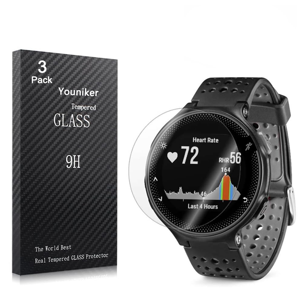 Youniker 3 Pack For Garmin Forerunner 235 Screen Protector Tempered Glass For Garmin 235 Forerunner Screen Protector Foils Glass 9H Hardness 0.3MMAnti-Scratch, Anti-Fingerprint No Bubble