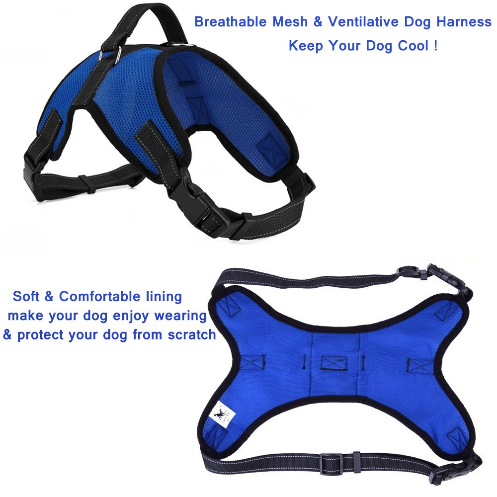 Dog Harness Vest No Pull Santune Adjustable Heavy Duty Oxford Reflective Breathale Safety Pet Harnesses with Handle for Small Medium Large Dogs Walking Traveling Training (Blue, M)