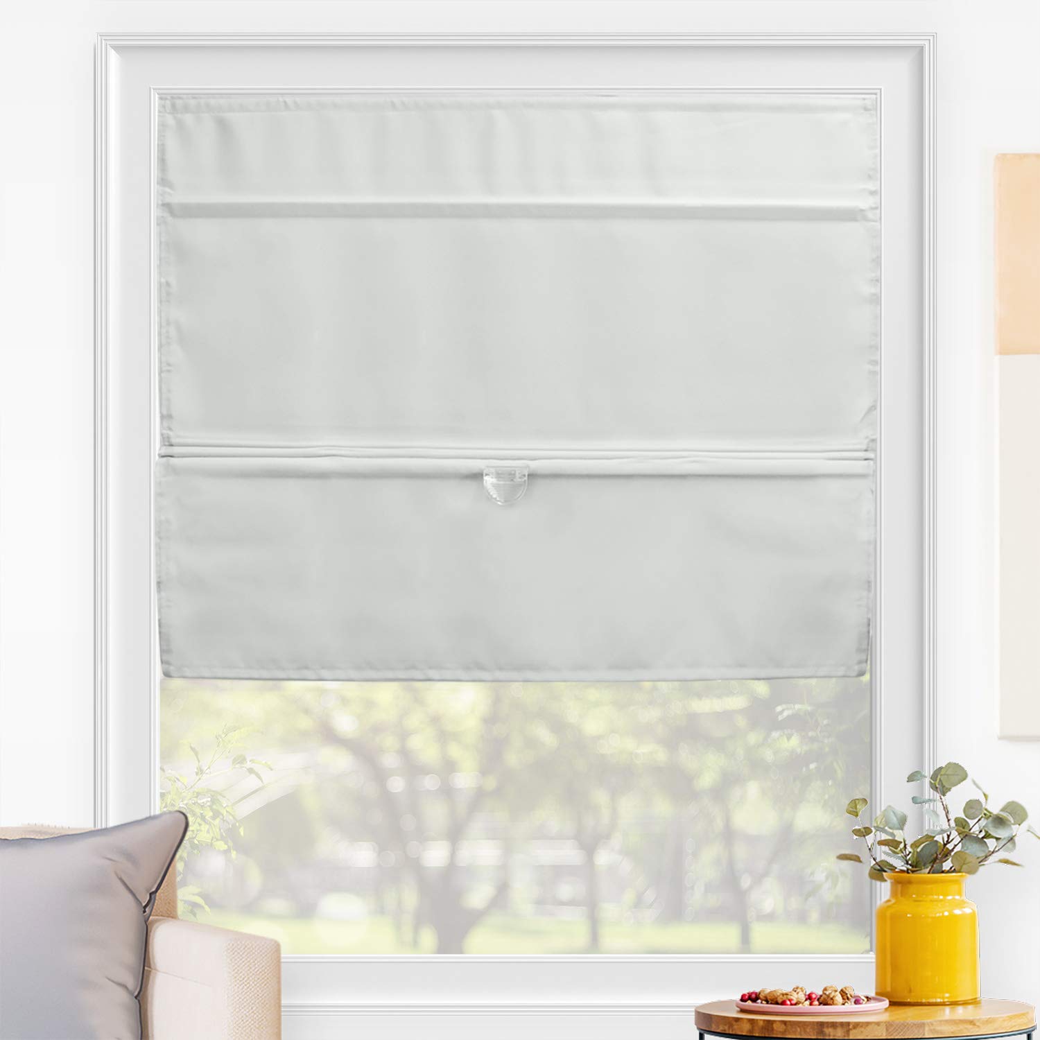 Chicology Roman Shades for Windows, Window Shades for Home, Roman Shades, Window Treatments, Room Darkening Shades, Roman Window Shades, 35" W X 64" H, Runway Grey (Light Filtering)