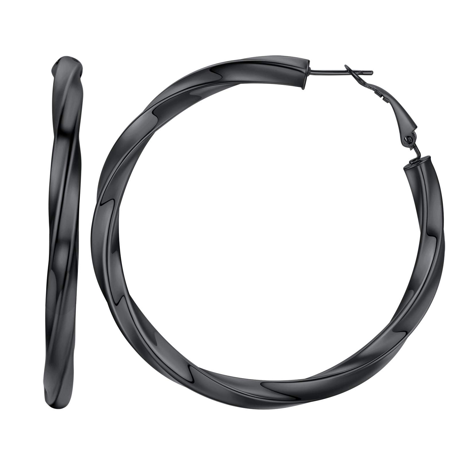 FindChic 60mm Stainless Steel Hoops Earrings Women Lightweight Hypoallergenic Stainless Steel Chunky Twisted Hoop Earrings