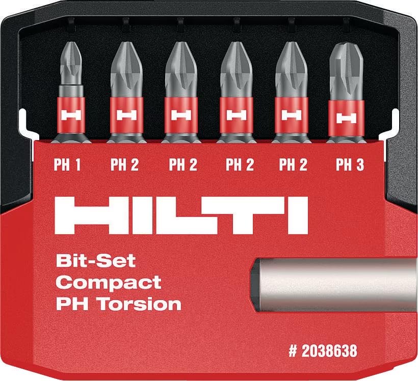 HILTI 7-Piece Torsion Phillips Screwdriver Bit Set, PH 25/1" T, 25 mm, Professional Performance, S-BSC PH 25/1" T