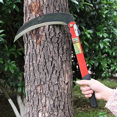 TULGIGS Portable Foldable Sickle (16.9"X 9.85") Carbon Stainless Steel Grass Folding Sickles for Lawn Gardening Farming, Weeding Weed eliminating Nylon Work Gloves M Size with Dots