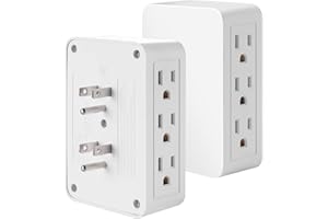 FiiMan 6 Outlet Wall Adapter, UL Listed 3-Prong Grounded Outlet to The Side, Wall Plug Side Access Adapter, 6 Way Outlet Extender Tap, White (1)