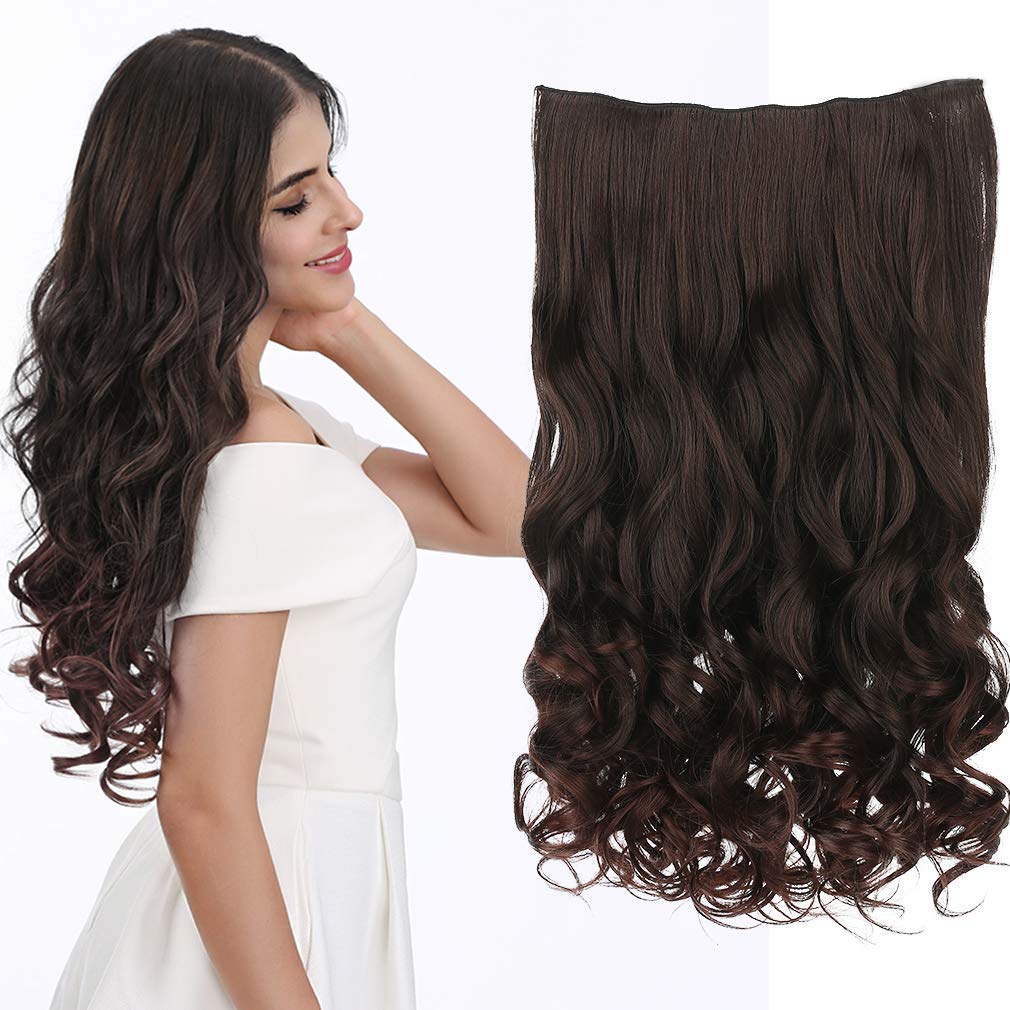 Photo 1 of REECHO 18" 1-Pack 3/4 Full Head Curly Wavy Clips in on Synthetic Hair Extensions HE008 Hairpieces for Women 5 Clips 4.0 Oz per Piece - Dark Brown