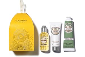 L'OCCITANE Almond Holiday Ornament Beauty Gift Set, 3-Piece Moisturizing Skincare Trio, Travel-Size Shower Oil, Body & Hand Cream Minis for Soft Skin