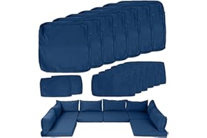 Odsiikly 14 Piece Outdoor Patio Cushion Covers Replacement, Waterproof Outdoor Furniture Cushion Covers, Fit 7 Pcs 6 Seater Wicker Rattan Patio Conversation Sofa Set, Sky Blue(Only Cover)