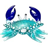 ZOOCRAFT Blown Glass Blue Crab Figurine Handmade Miniature Ornament Aquarium Marine Collection