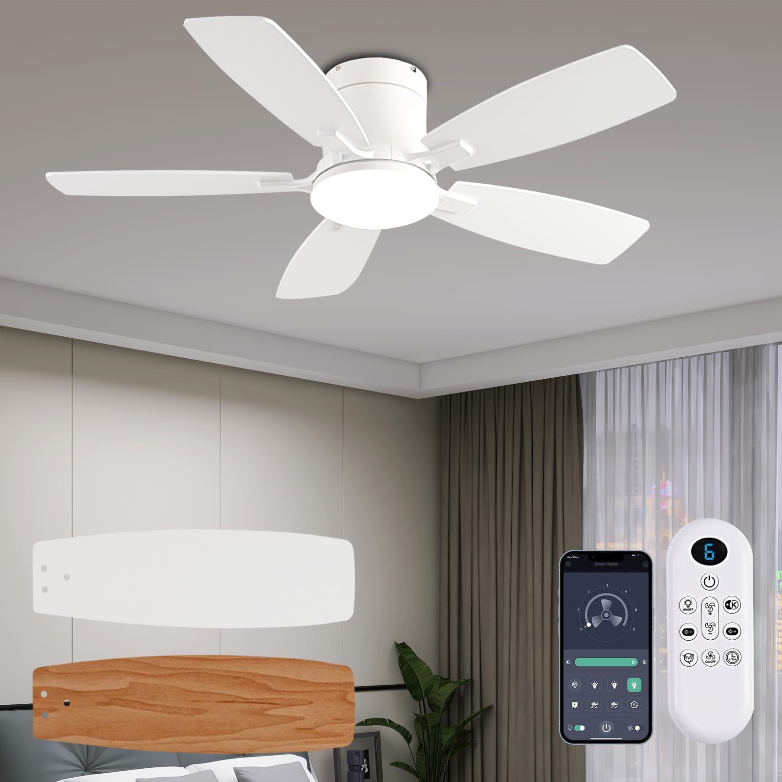 Photo 1 of *************FOR PARTS ONLY- MISSING PARTS*************
Ayaoty Ceiling Fans with Lights, 42 inch Low Profile Ceiling Fan with Light and Remote Control, Flush Mount, Reversible Motor, Dimmable, Noiseless, White Ceiling Fan for Bedroom, Indoor/Outdoor Use