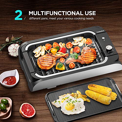 CalmDo Indoor Smokeless Grill, Electric BBQ Grill and NonStick Griddle