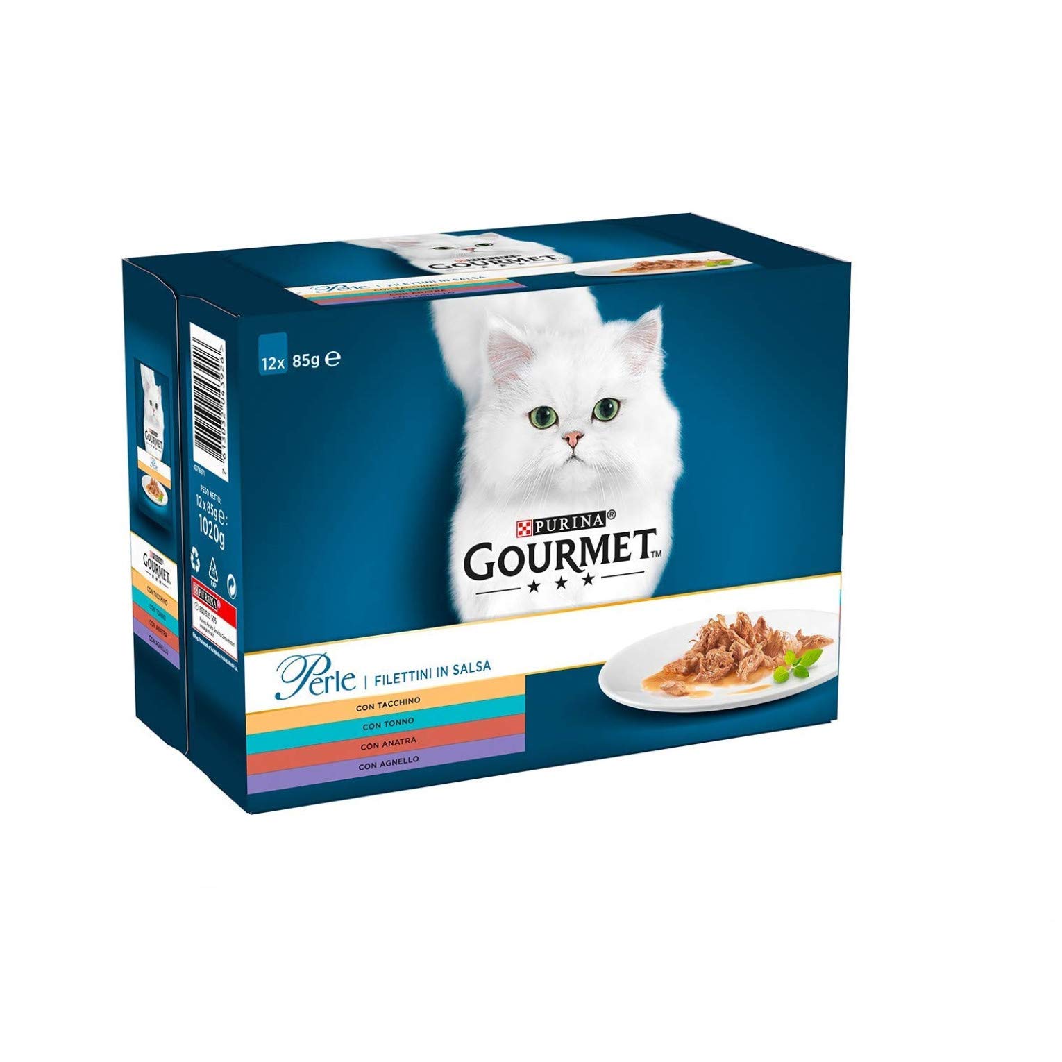 Purina Gourmet Moist Pearls Cat Fillets in Sauce with Turkey, Tuna, Duck, Lamb - 72Bags of 85g Each (6 Packs of 12 x 85g)