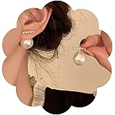 Yheakne Boho Bar Pearl Ear Jacket Earrings Gold Pearl Stud Earrings Pearl Bar Jacket Earrings White Pearl Weddings Earrings Jewelry for Women