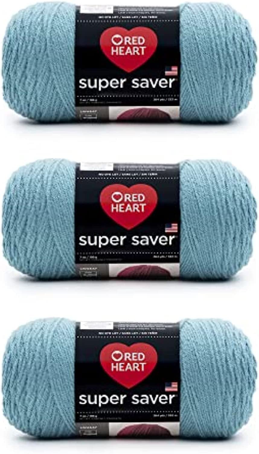 Red Heart Super Saver Pack of 3 - Country Blue - 7oz/198g - Acrylic - 4 Medium (Worsted) - 364 Yards - Knitting, Crocheting, Crafts & Amigurumi