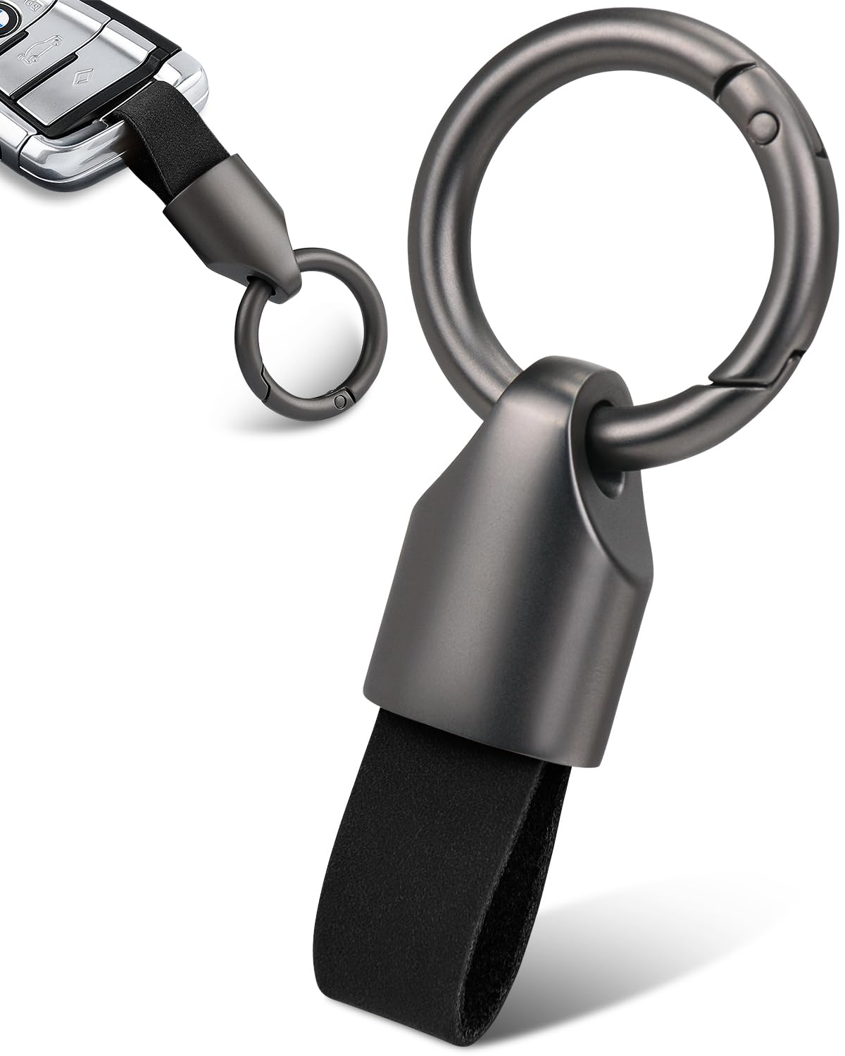 Photo 1 of Whtawtaw Car Key Chain Ring Clip, Universal Detachable Leather Car Keychain, Small Key Fob Accessory with Keyrings Zinc Alloy Buckle (Black)
