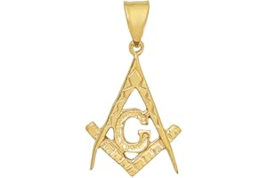THE BLING FACTORY Men's 14k Gold Plated Large Masonic Freemasonry Pendant - 25mm x 34mm + Jewelry Cleaning Cloth