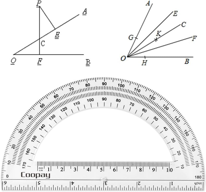 Coopay 24 Pack Plastic Protractors Clear Protractor Student Math Protractor Set 180 Degrees for Angle Measurement, 6 Inches : Office Products