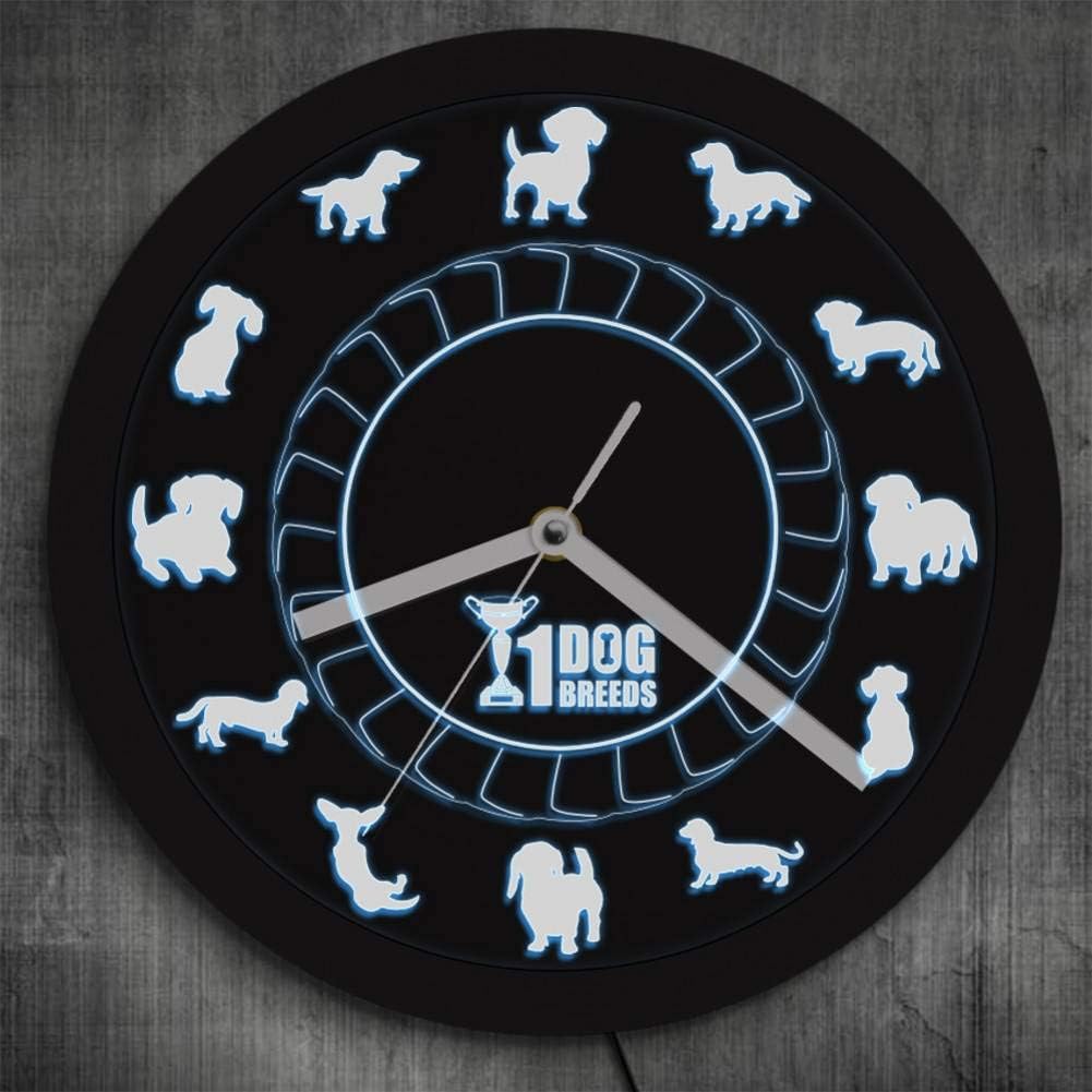 TYOLOMZ Champion Dog Breed Dachshund Wall Clock Dachs Sausage Dog Vintage Clock With LED Lighting Color Change Neon Sign Dog Lover Gift