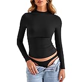 EasyGala Womens Double Lined Mock Turtle Neck Long Sleeve Tops Slim Fitted Going Out Tops Basic T Shirts