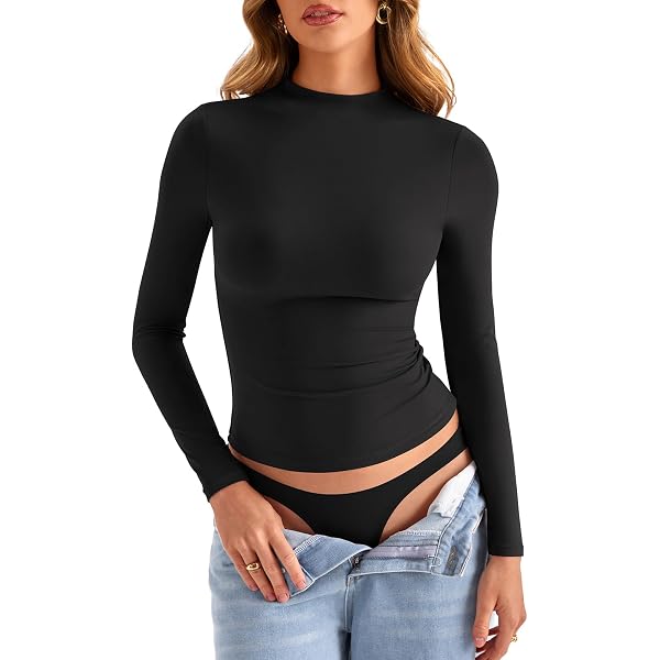 QINSEN Double Lined Tops for Women Long Sleeve V Neck Going Out